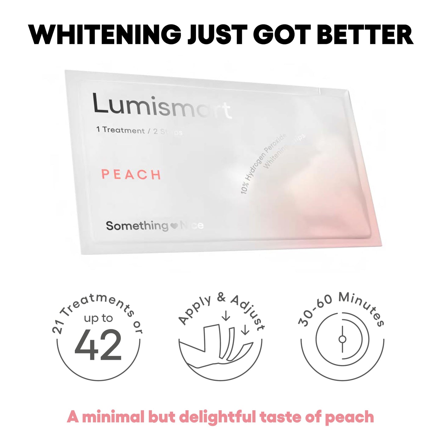 Something Nice Lumismart Whitening Strips – Dentist-Designed, Enamel Safe, Up to 42 Treatments with Smart Adjust – Peach for Sensitive Teeth