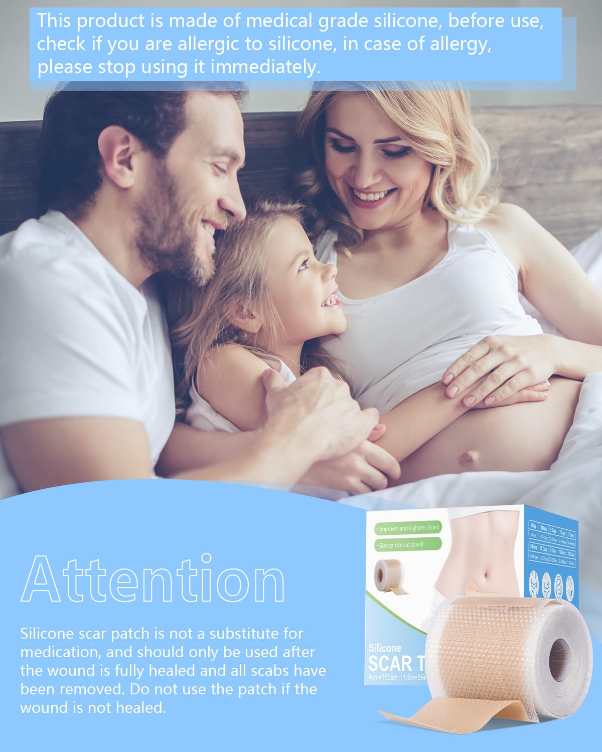 Somlzu Silicone Scar Sheets | 1.6 x 60 Inch Medical Grade Roll (1.5M)