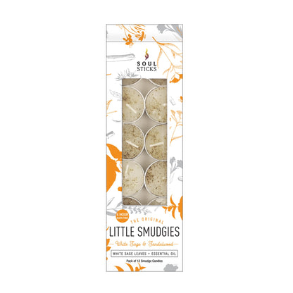 SOUL STICKS 12 Pack Little Smudgies Tealight Candles – White Sage & Sandalwood | Cleansing & Meditation