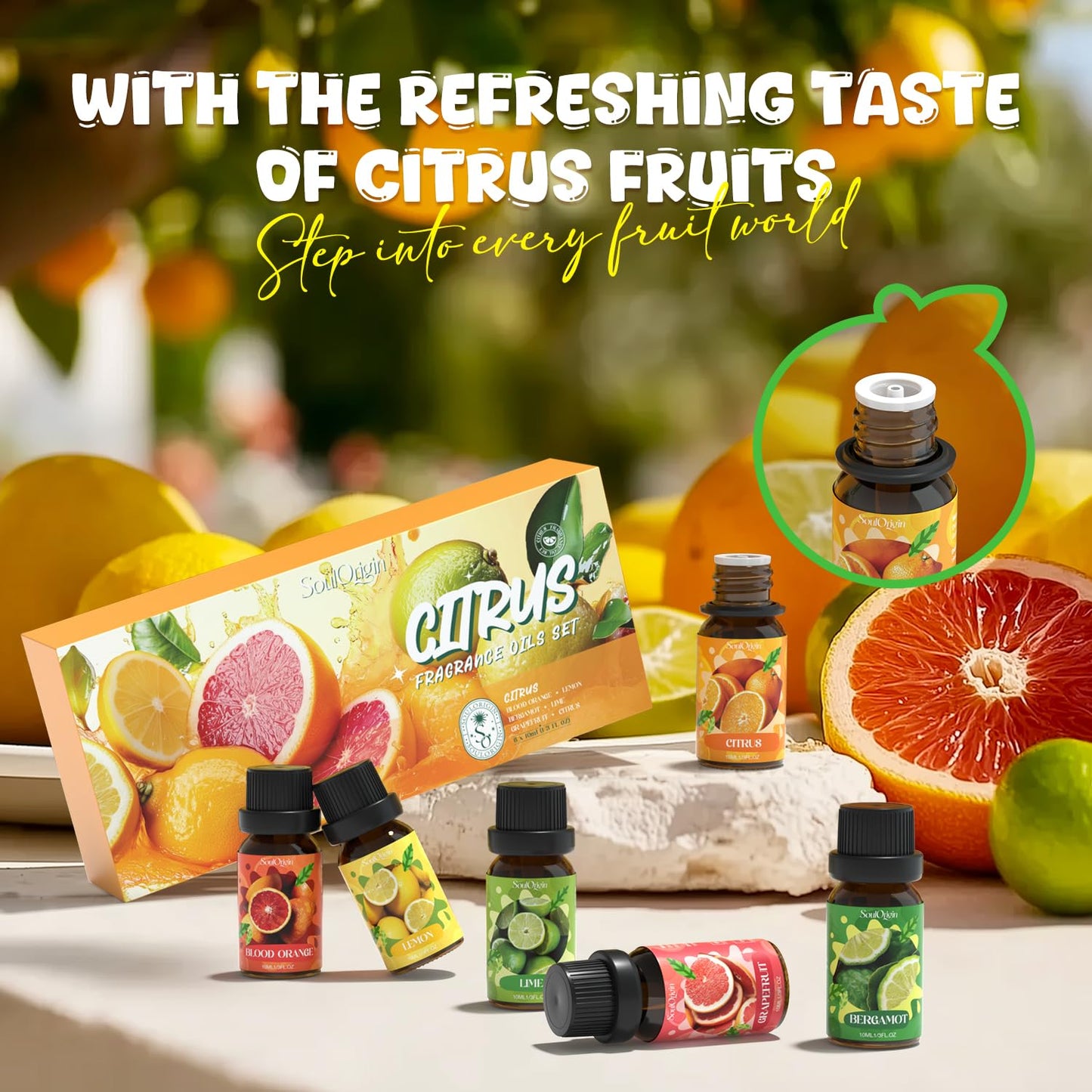 Soulorigin Citrus Essential Oils Set – Blood Orange, Lemon, Bergamot, Lime, Grapefruit & Citrus