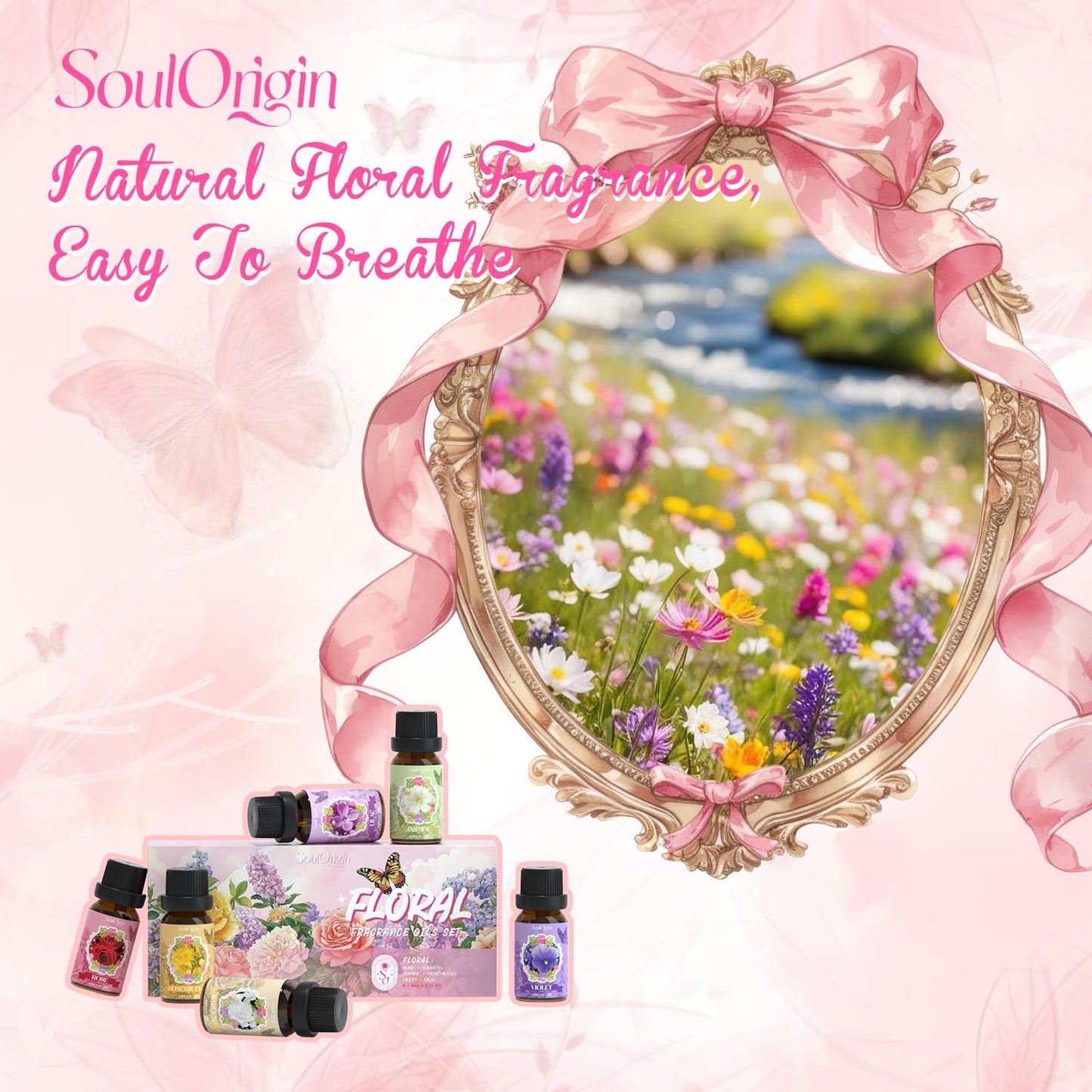 Soulorigin Floral Essential Oils Set – Rose, Gardenia, Jasmine, Honeysuckle, Violet & Lilac
