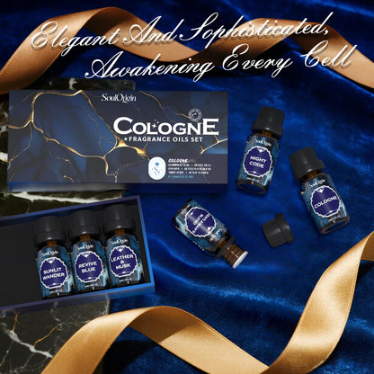 Soulorigin Cologne Fragrance Oils Set – Leather & Musk, Revive Blue, Sunlit Wander, Gentleman's Blend, Night Code, Cologne