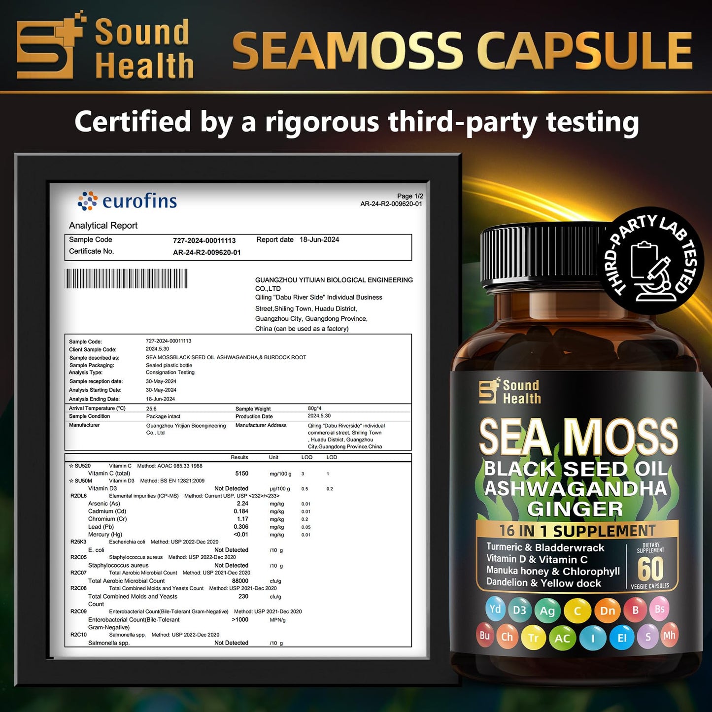 SoundHealth Sea Moss Capsules – 8000mg Sea Moss, 4000mg Black Seed, 2000mg Ashwagandha, Turmeric & Burdock, Vitamin C & D3 (30 Days)