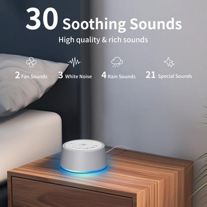 SoundLegend White Noise Sleep Machine — 30 Sounds, 32-Level Volume, 12 Night Lights, 5 Timers, Compact Travel Gift