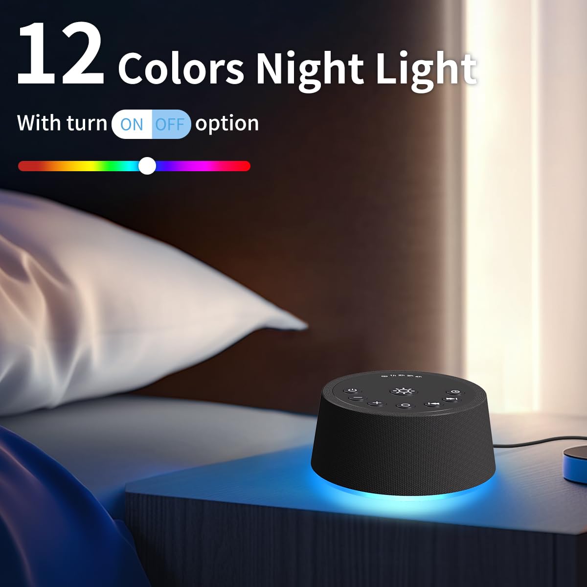 SoundLegend White Noise Sleep Machine — 30 Sounds, 12 Night Colors, 32 Levels, 5 Timers, Compact