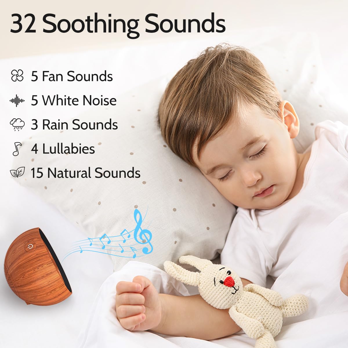 SoundMe Battery Powered Sound Machine — 32 Calming Sounds, 36 Volume Levels, 4 Timers