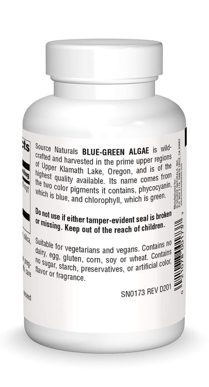 Source Naturals Blue Green Algae from Klamath Lake – Algae Superfood, 500 mg, 200 Tablets