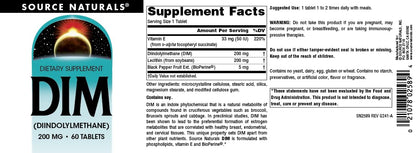 Source Naturals DIM 200mg with BioPerine, Vitamin E – 60 Tablets