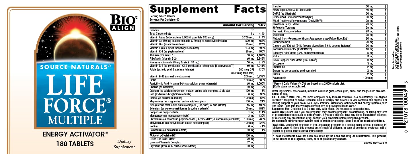 Source Naturals Life Force Multi, Energy Activator - 180 Tablets
