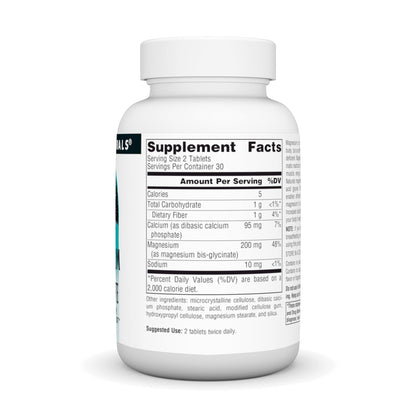 Source Naturals Magnesium Glycinate, Chelated for High Absorption | Calm Energy, Bone & Heart Support*, 200 mg per Serving - 60 Tablets