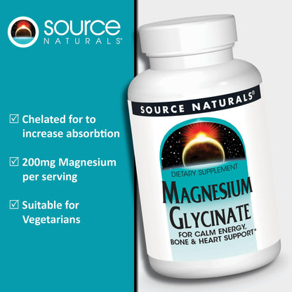 Source Naturals Magnesium Glycinate 200 mg | High Absorption, 120 Tablets