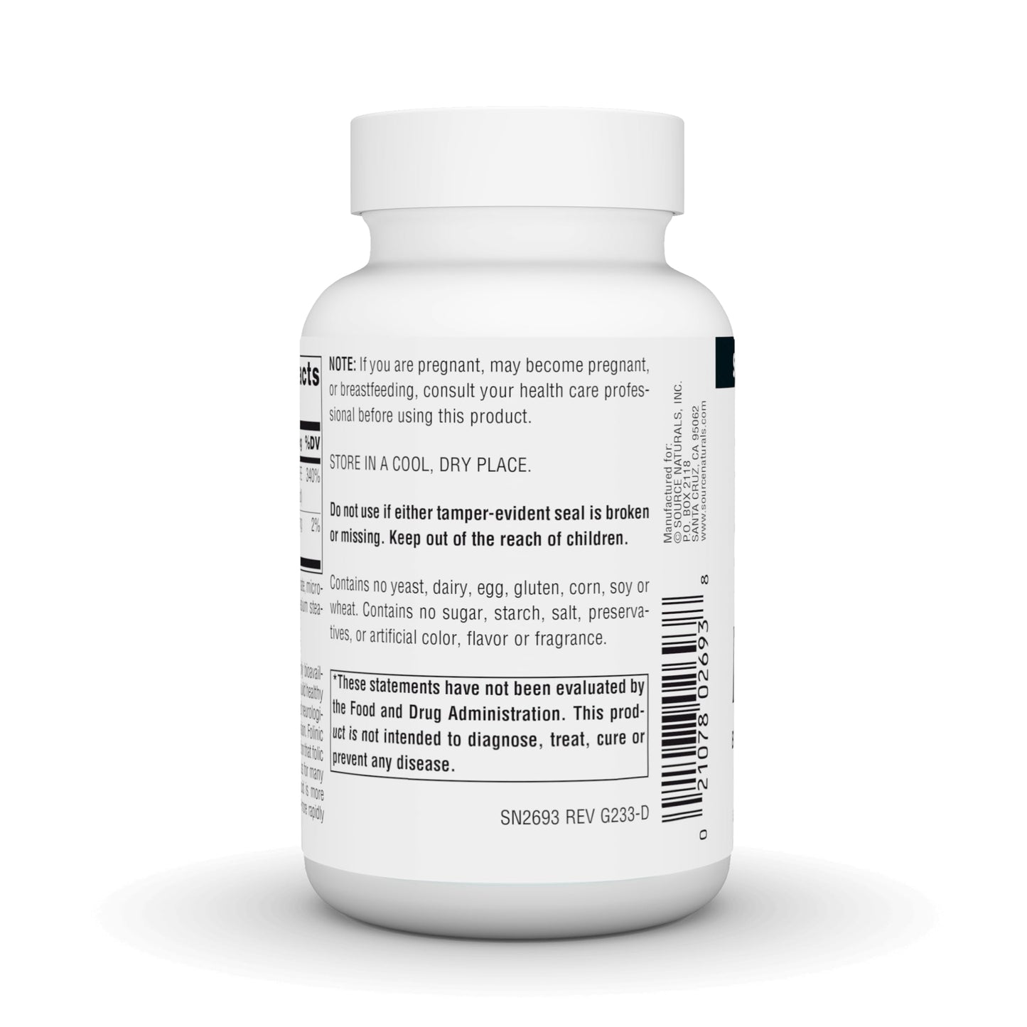 Source Naturals MegaFolinic 800 mcg Folic Acid | 240 Tablets | Vegetarian