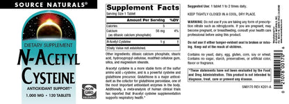 Source Naturals N-Acetyl Cysteine 1000 mg – Antioxidant Support (120 Tablets)