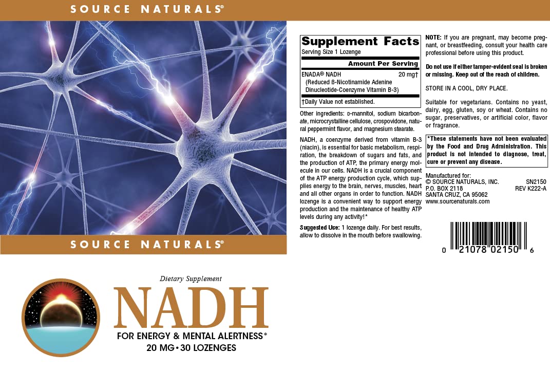 Source Naturals NADH 20mg, 30 Lozenges – Boost Energy and Mental Alertness*