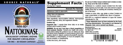 Source Naturals NSK-SD Nattokinase 100mg | Systemic Enzyme for Healthy Circulation - 60 Vegan Capsules