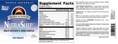 Source Naturals NutraSleep Melatonin-Free Multi-Nutrient & Herb Complex – 200 Tablets