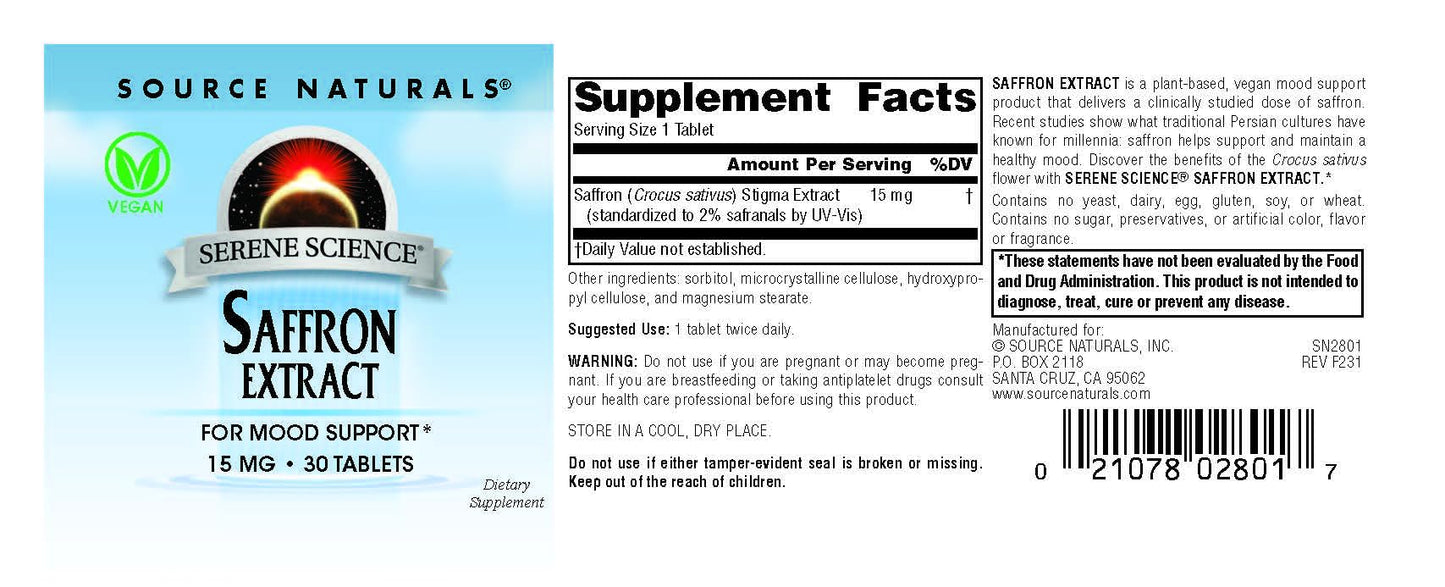 Source Naturals Serene Science Saffron Extract for Mood Support* (30 Tablets)