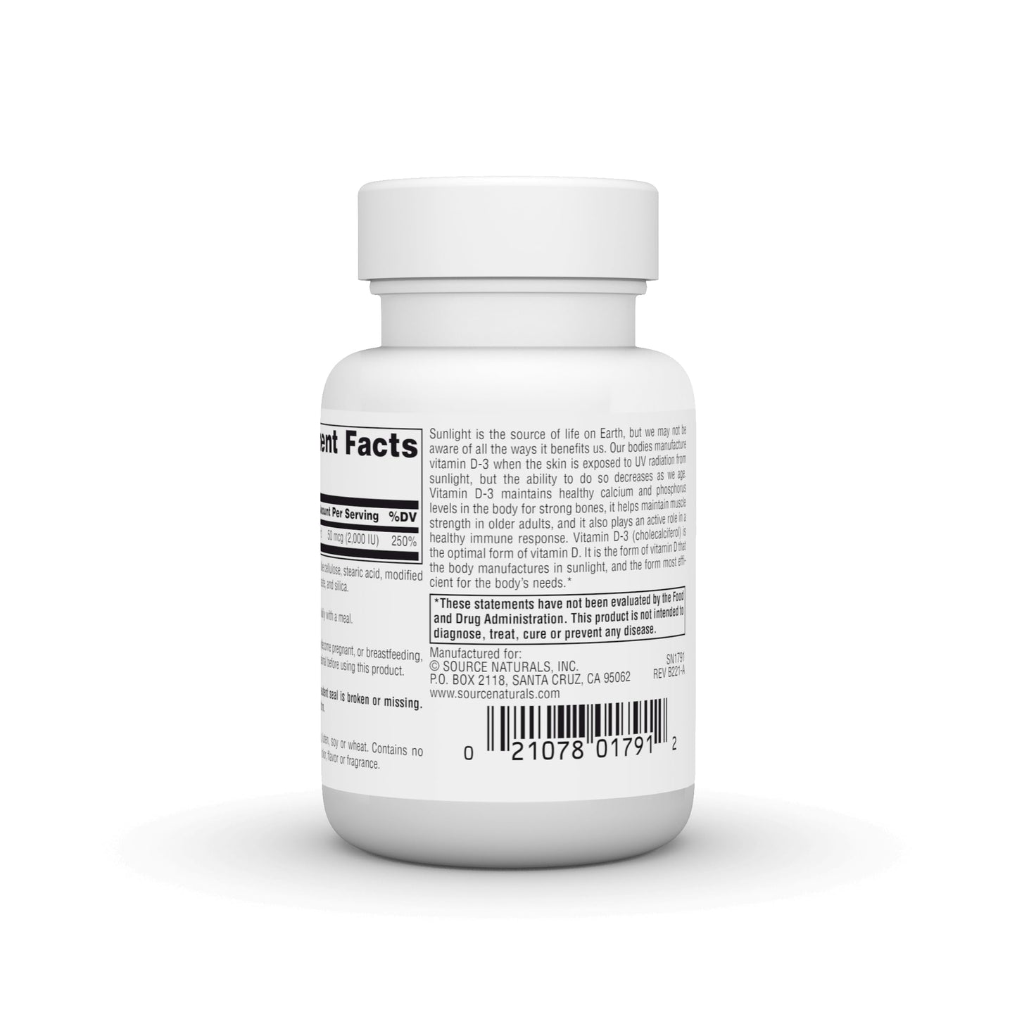 Source Naturals Vitamin D-3 1000 IU – Supports Bone & Immune Health* | 100 Tablets
