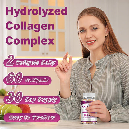 Multi Collagen Peptides Softgels - Types I II III V X with Biotin Vitamin C Hyaluronic Acid