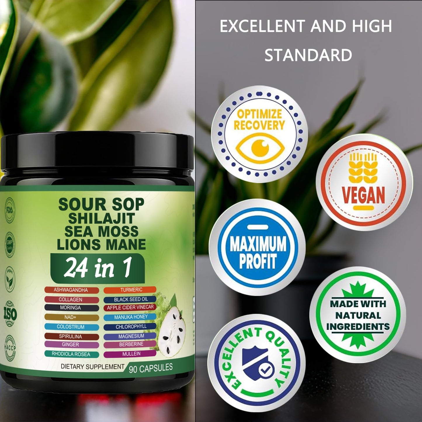 Nukupuns Soursop Capsules – 24-in-1 Formula, Non-GMO, 90 Vegan Caps