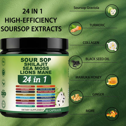 Nukupuns Soursop Capsules – 24-in-1 Formula, Non-GMO, 90 Vegan Caps