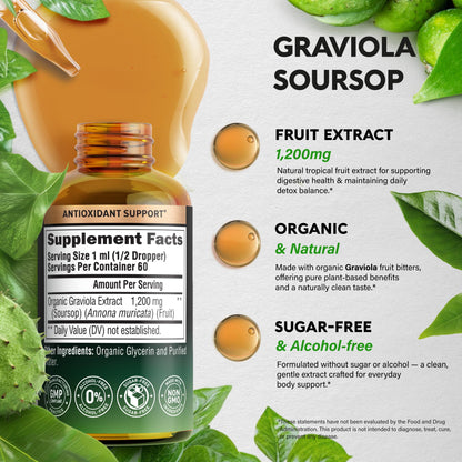 USDA Organic Graviola Soursop Bitters Liquid – Digestive Detox & Immune Support | 2 Fl Oz | Made in USA