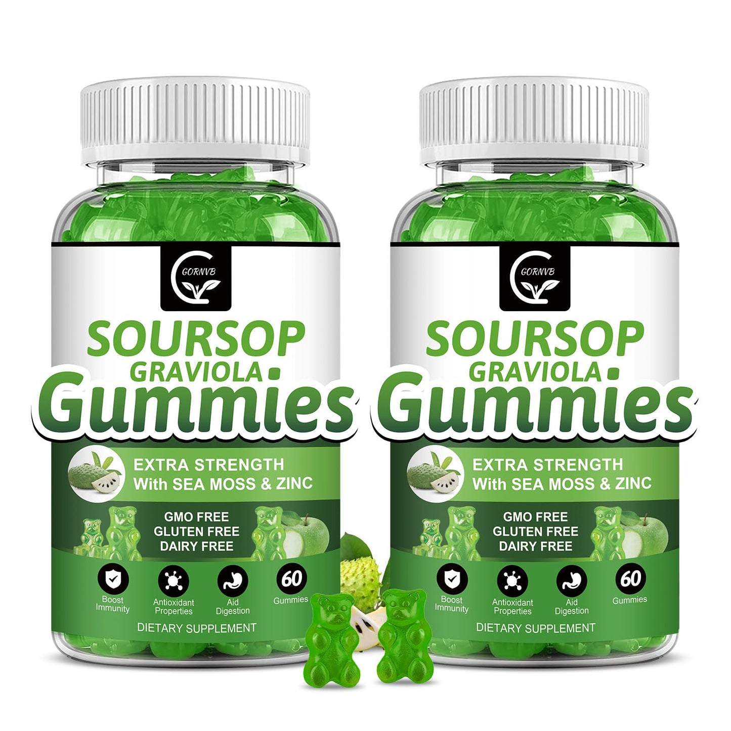 (2 Pack) Soursop Graviola Gummies - 2200mg Leaf Extract, Vitamin C, Sea Moss & Zinc