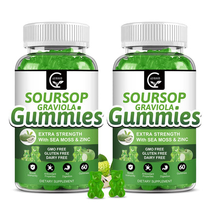 (2 Pack) Soursop Graviola Gummies - 2200mg Leaf Extract, Vitamin C, Sea Moss & Zinc
