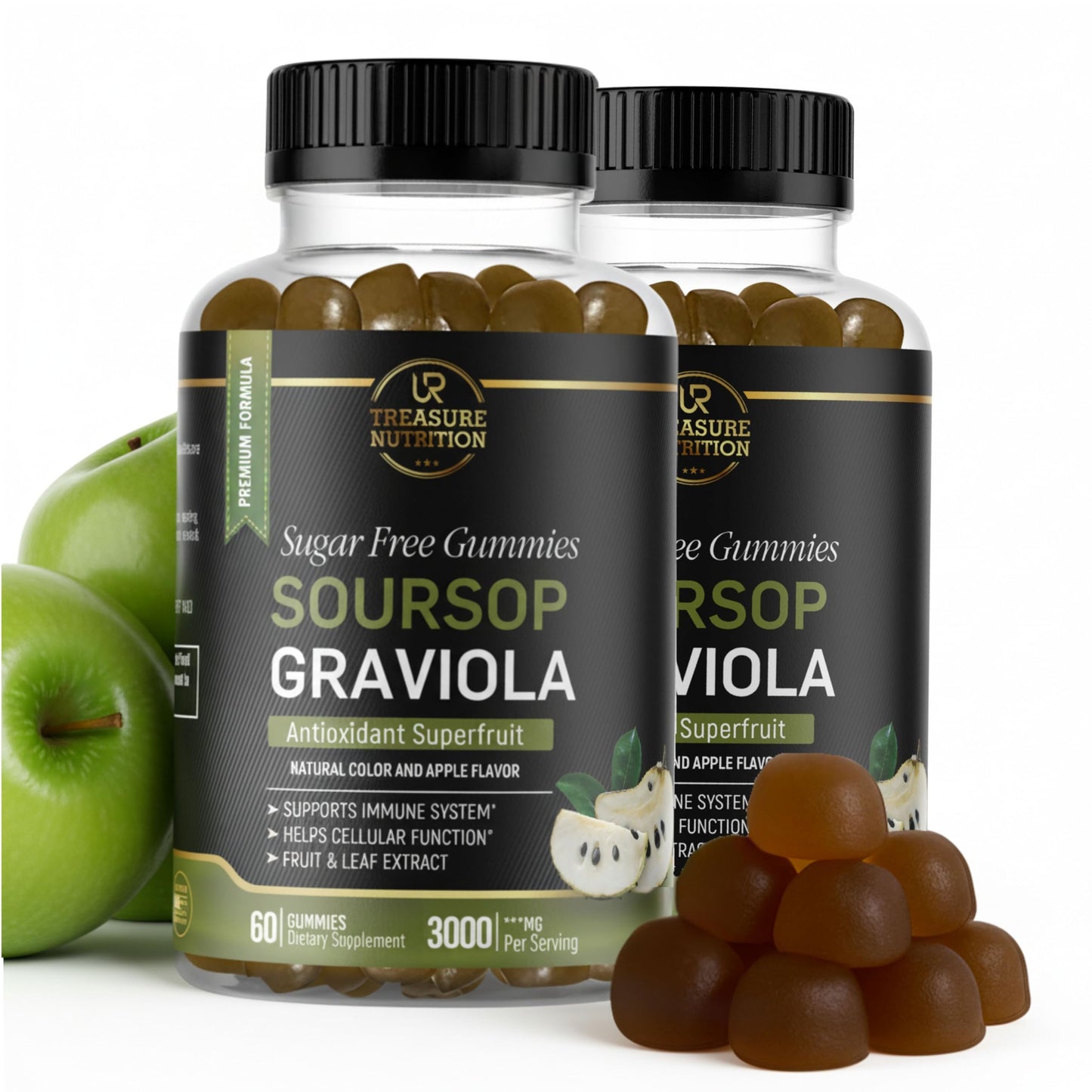 Soursop Graviola Gummies 3000mg – 2 Pack, 120ct | Sugar-Free, Vegan