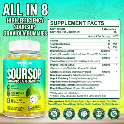 Soursop Graviola Gummies - Max Strength with Sea Moss and Turmeric | Vegan and Sugar-Free