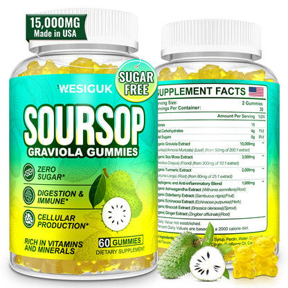 Soursop Graviola Gummies - Max Strength with Sea Moss and Turmeric | Vegan and Sugar-Free
