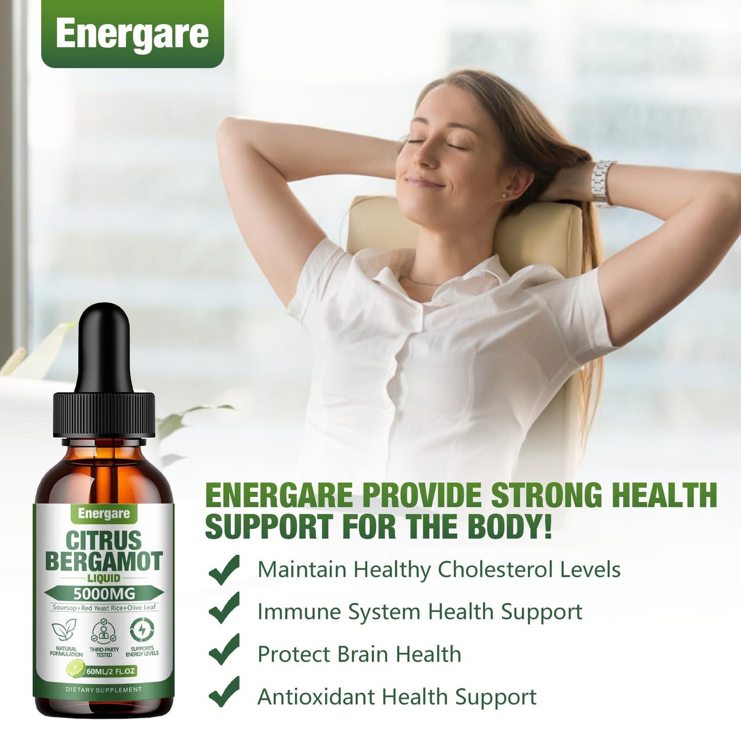 1 Pack 5000MG Citrus Bergamot Liquid Drops – High Cholesterol Support (2 oz) with Soursop & Olive Leaf
