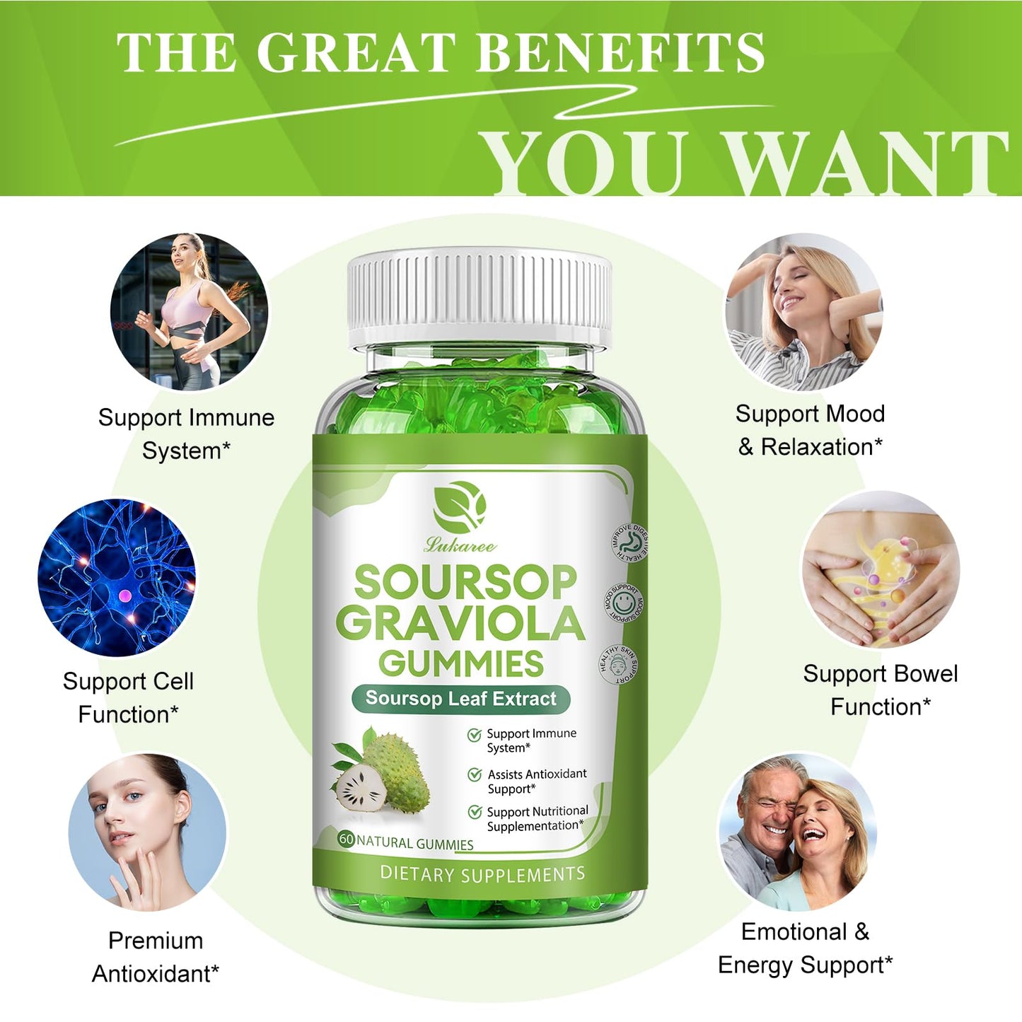 (2 Pack) Soursop Graviola Gummies - Vitamin C, Zinc & Natural Soursop Leaves (120 Gummies)