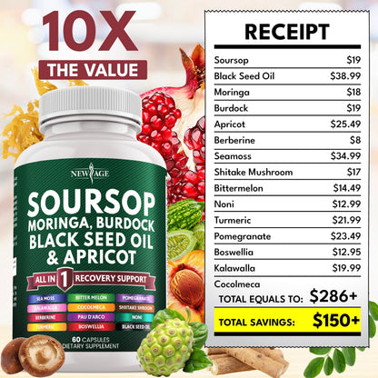 Soursop Supplement 180 Capsules – All-In-One Immune Support Blend