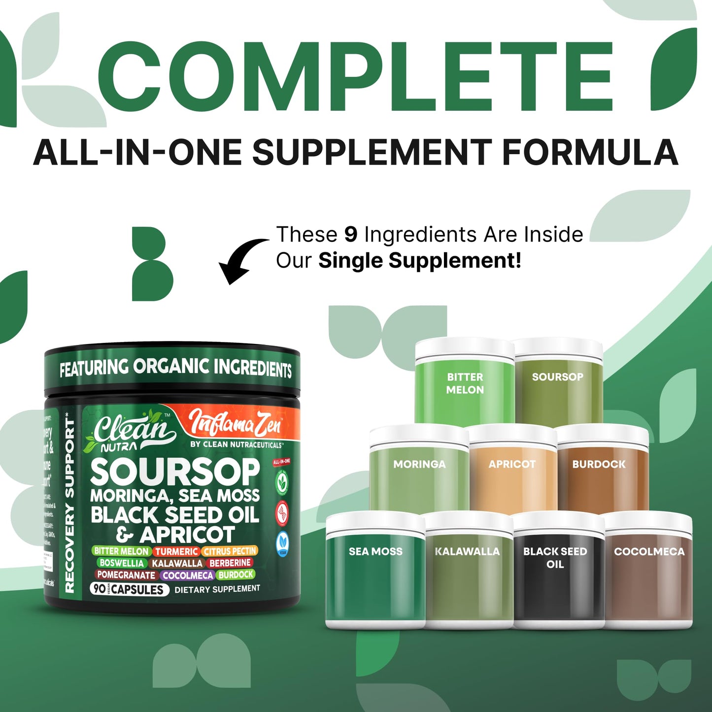 Clean Nutra Soursop Supplement with Moringa, Sea Moss & Berberine