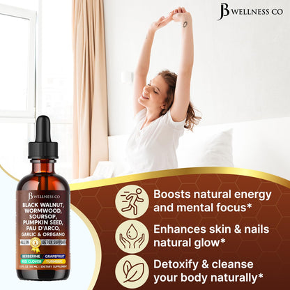 Wormwood Black Walnut Cleanse Drops – 4 oz with Soursop, Garlic, Pau D'Arco