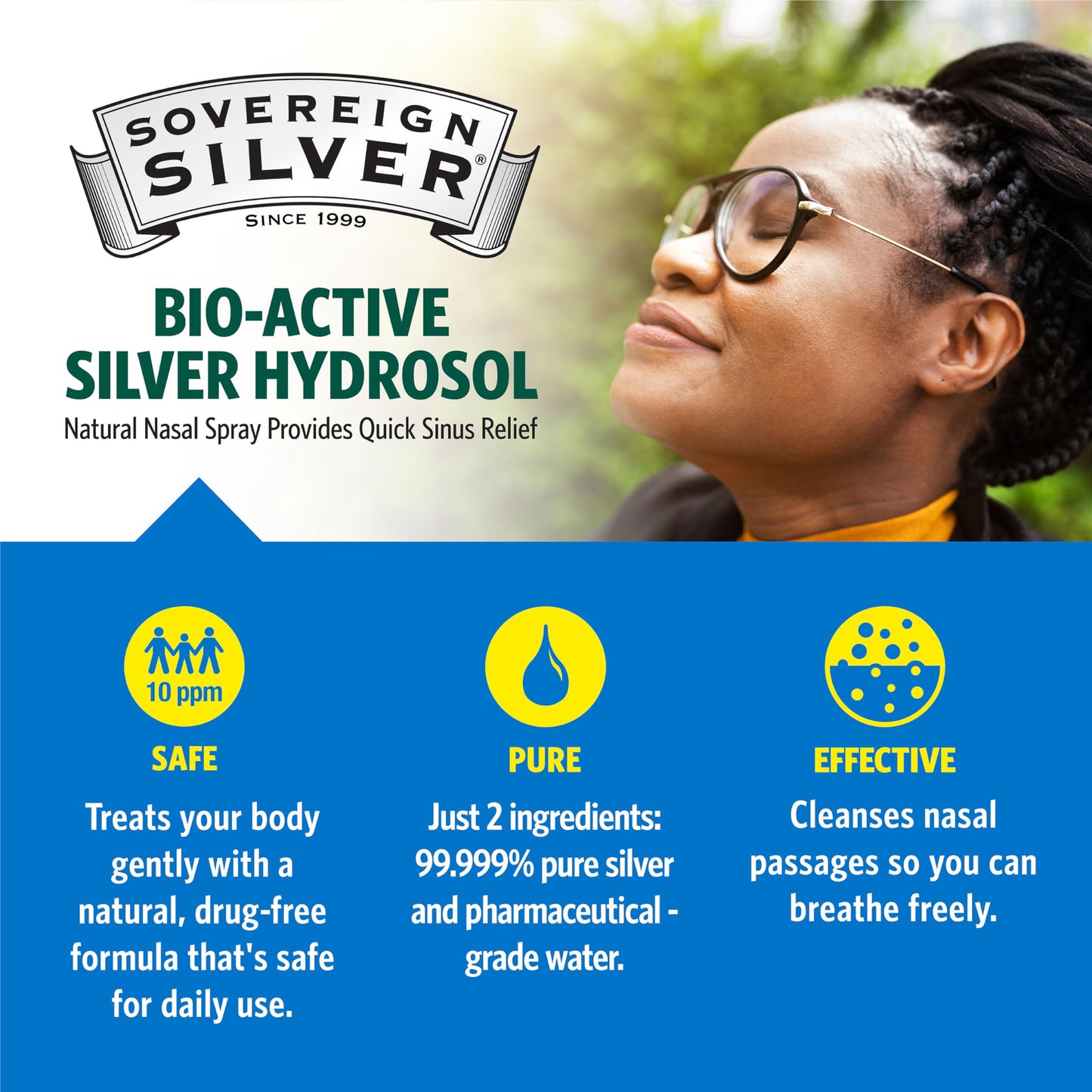 Sovereign Silver Natural Nasal Spray (10 ppm) - Drug-Free Colloidal Silver for Nasal Comfort & Immune Support, Adults & Kids, 1 fl oz