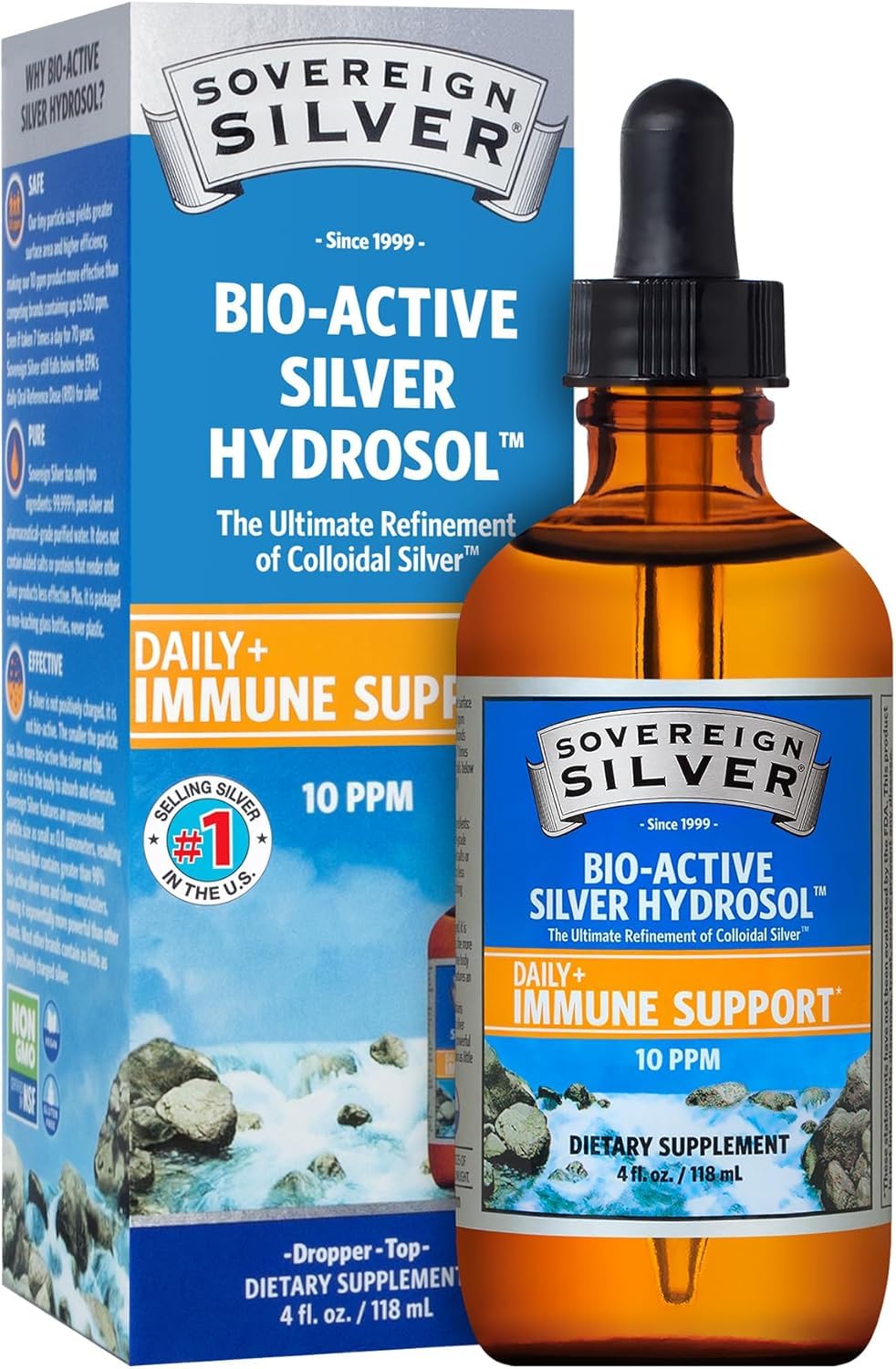 Sovereign Silver Immune Support - Colloidal Silver 10 ppm (4 oz / 118 mL) | Bio-Active Hydrosol