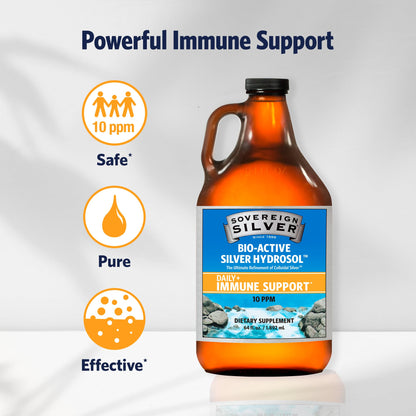 Sovereign Silver Immune Support - Colloidal Silver 10 ppm, 64 Fl Oz (1,892 mL)