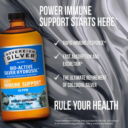 Sovereign Silver Immune Support - Colloidal Silver Hydrosol, 10 ppm, 32 oz