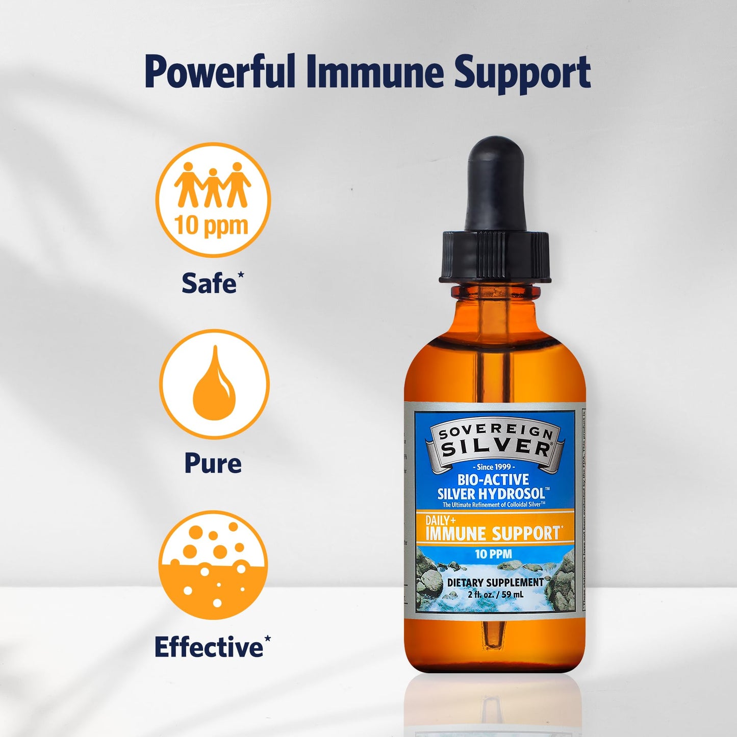 Sovereign Silver Immune Support - Colloidal Silver 10 ppm, Bio-Active Hydrosol, 59 mL (2 fl oz)