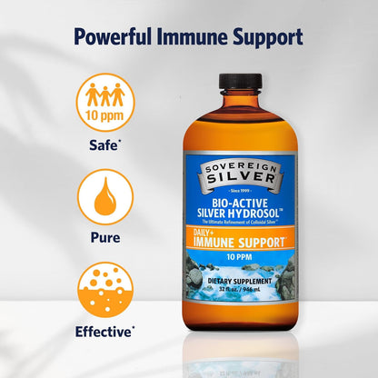 Sovereign Silver Immune Support - Colloidal Silver Hydrosol, 10 ppm, 32 oz