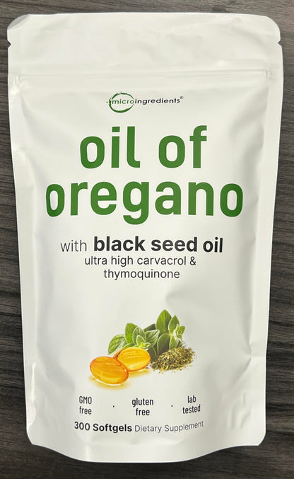 Oil of Oregano Softgels 300 Count – 2-in-1 Black Seed Oil (4X Carvacrol)