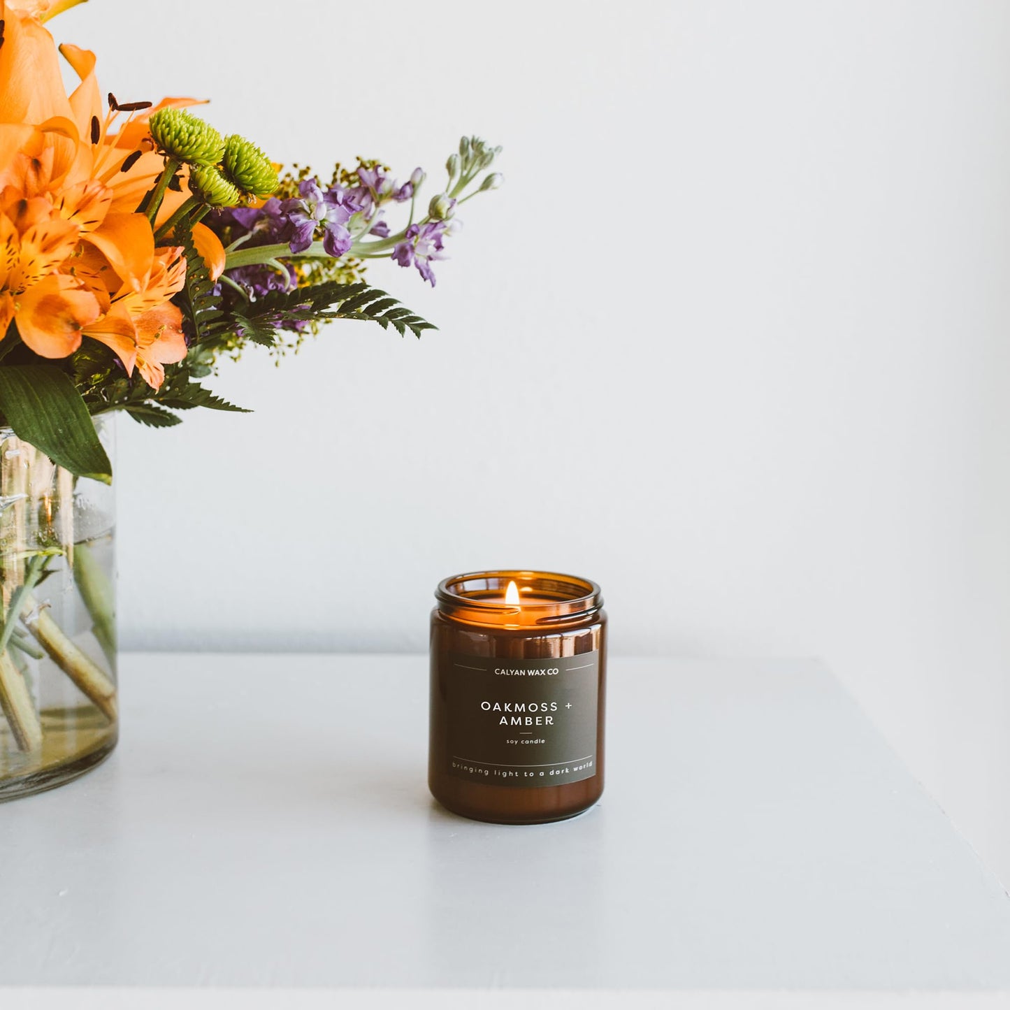 Calyan Wax Co. Vetiver & Tonka Candle - 57 Hour Burn, Non-Toxic Soy, Amber Glass Jar 7.2oz