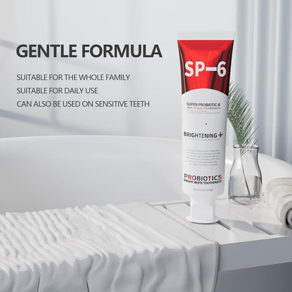 SP-6 Probiotic Whitening Toothpaste – 6 Probiotics for Whitening, Gum Health, Enamel-Safe, Fluoride-Free, Fresh Mint | 4.9 oz