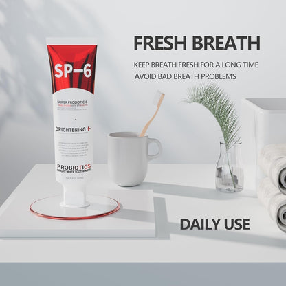 SP-6 Probiotic Whitening Toothpaste - 2-Pack, 4.9 oz Each | 6 Probiotics, Enamel Protection, Fluoride-Free, Fresh Mint