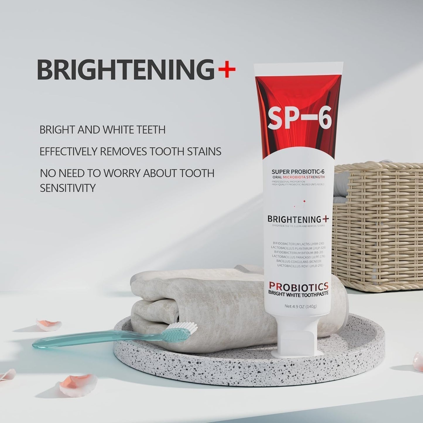 SP-6 Probiotic Whitening Toothpaste - 2-Pack, 4.9 oz Each | 6 Probiotics, Enamel Protection, Fluoride-Free, Fresh Mint