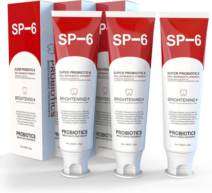 SP-6 Probiotic Whitening Toothpaste - Enhanced Formula with 6 Probiotics for Teeth Whitening and Gum Health - Enamel-Safe, Fluoride-Free, Fresh Mint Flavor, 4.9Oz (3)