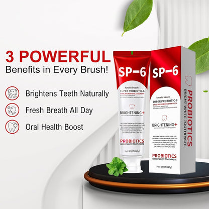 SP-6 Probiotics Whitening Toothpaste | Fluoride-Free Enamel-Safe Whitening & Fresh Breath