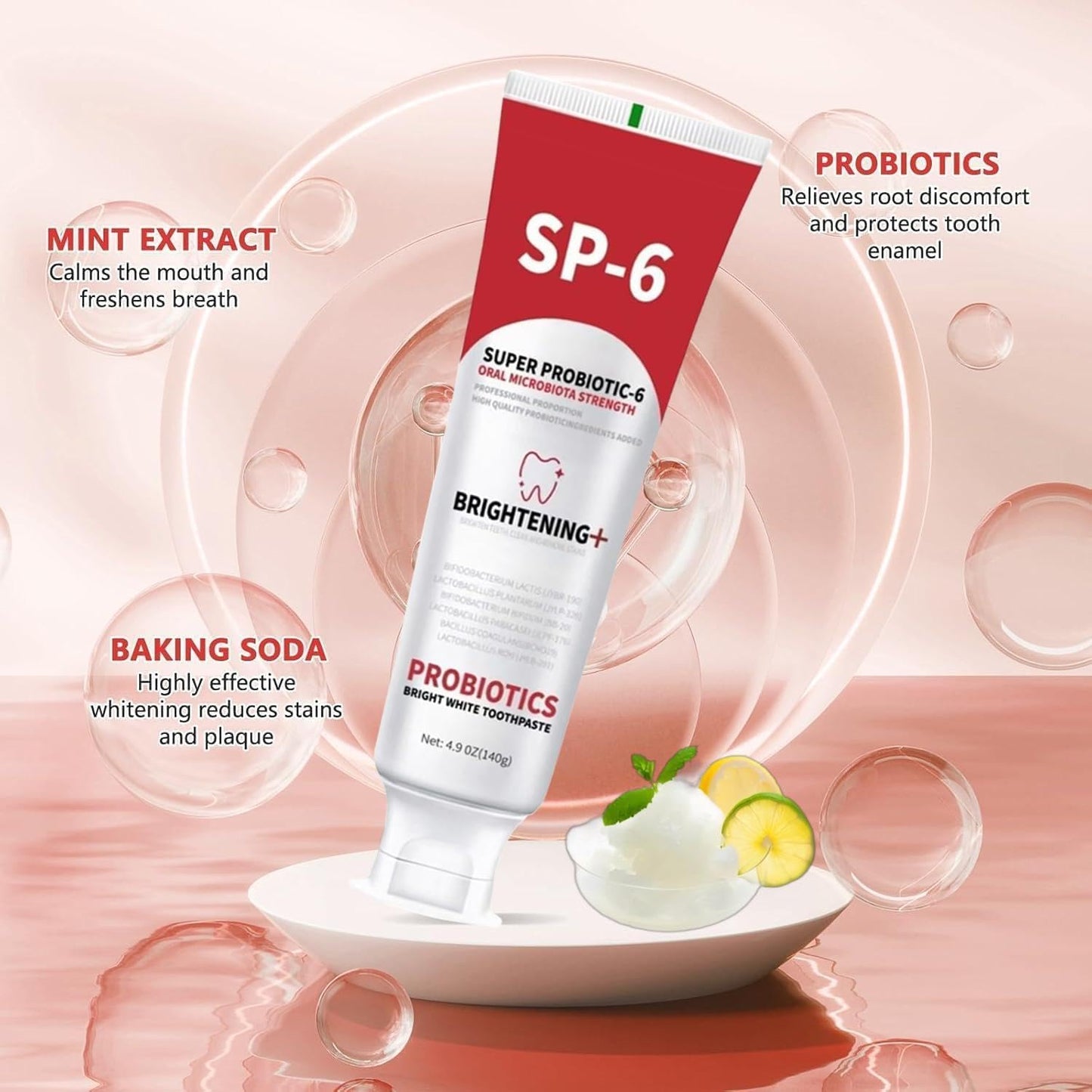 SP-6 Probiotics Whitening Toothpaste – Enamel-Safe, Fluoride-Free, Fresh Mint